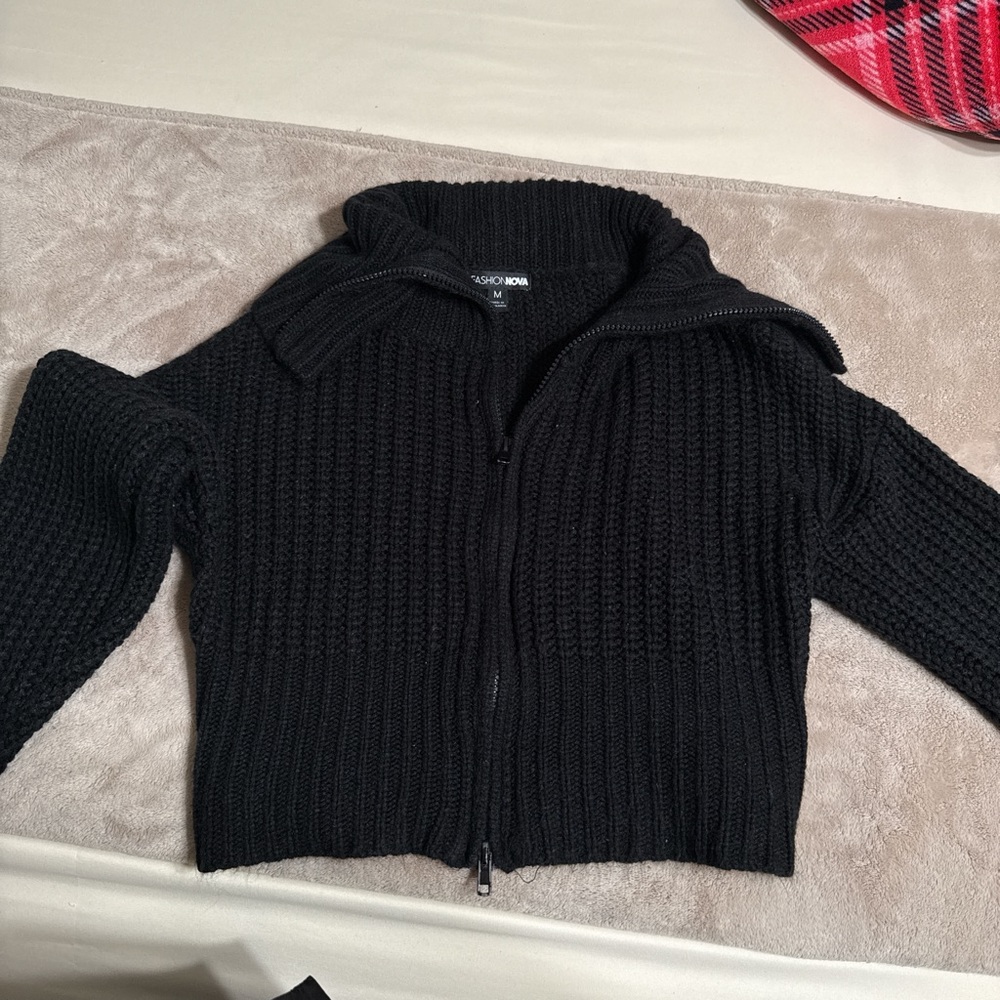 Black Sweater with Ribbed Knit